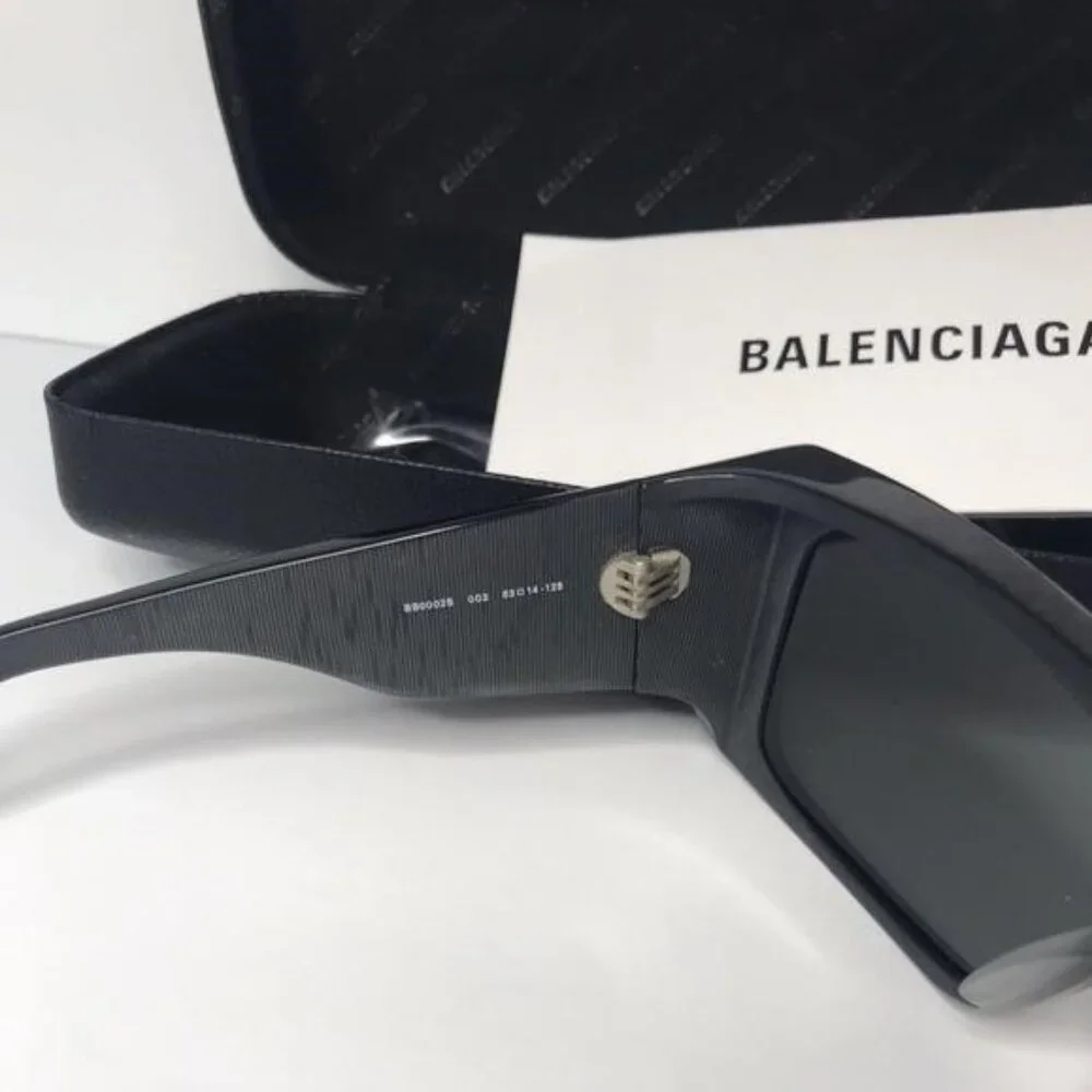 Original Balenciaga Black BB0002S Shield Sunglasses